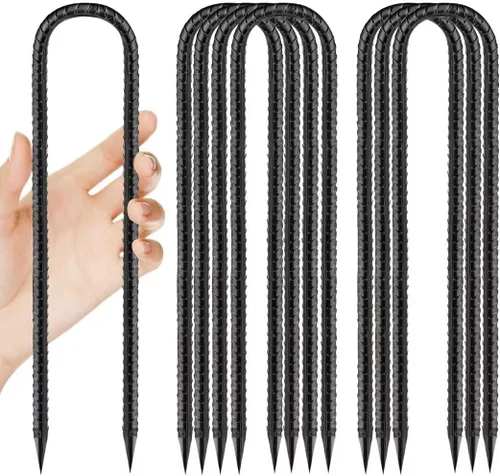 Miniatura 25 de Estacas de Varilla de Refuerzo de 12 Pulgadas, Estacas de Suelo Resistentes con Gancho en J Galvanizado Anti-Óxido, Anclajes de Suelo Resistentes