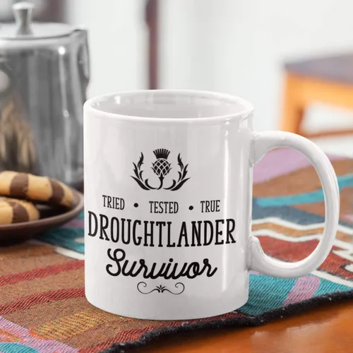 Miniatura 4 de Droughtlander Survivor Mug Relief Parody for Outlander Fan for Her Funny 11 o 15 oz. Serie de TV Scottish Highlander Taza de té de cerámica blanca