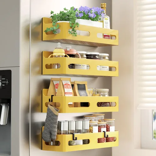 Miniatura 17 de Sevenblue Paquete de 4 estantes magnéticos para especias para refrigerador, organizador de estantes para especias, estante magnético móvil Blanco