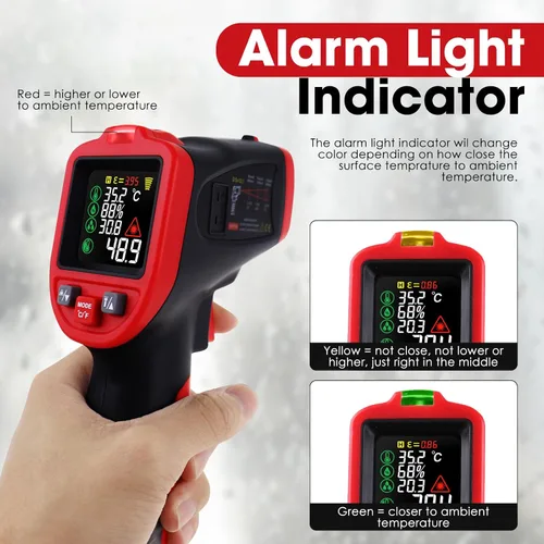 Miniatura 7 de Termómetro infrarrojo IR láser pistola de temperatura 58 ° ~ 1562 °F con termopar tipo K y abrazadera de plomo, termómetro digital con abrazadera