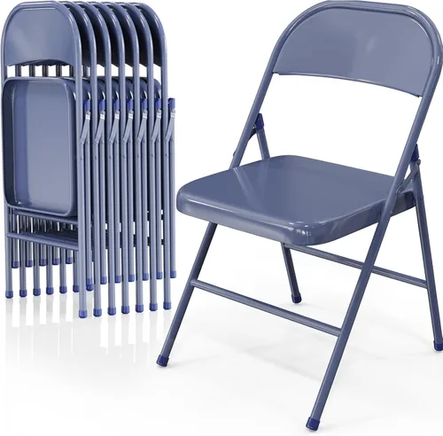 Miniatura 11 de VINGLI Sillas plegables con marco de metal de acero, capacidad de 350 libras, duraderas, portátiles y versátiles para uso en interiores y Negro