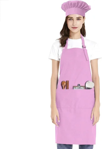 Miniatura 11 de TopTie Juego de delantal ajustable de lona de algodón y sombrero de chef para hombres y mujeres