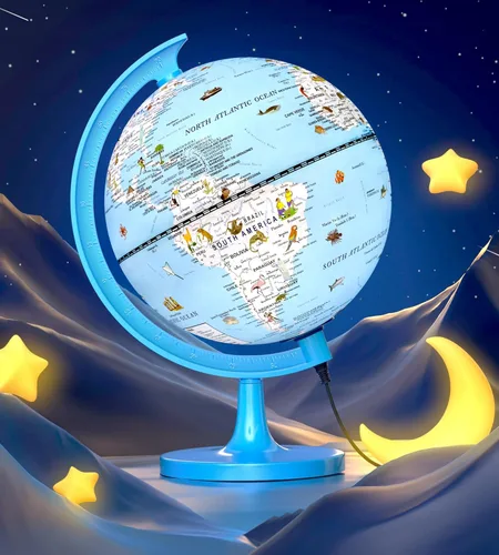Miniatura 7 de Globo del mundo iluminado con soporte de madera, globo mundial de 8 pulgadas para aprendizaje de niños y adultos, luz nocturna LED incorporada
