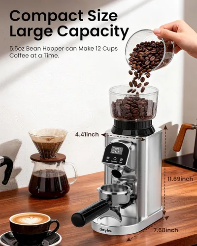 Miniatura 5 de Molinillo de café con rebabas cónicas eléctricas, con 48 ajustes precisos, molinillos de café antiestáticos para uso doméstico, molinillo de fresas