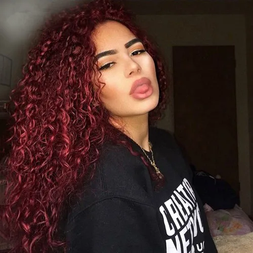 Miniatura 5 de Pelucas de encaje frontal rizadas color rojo para mujeres de raza negra, pelucas de encaje color borgoña, peluca roja oscura larga con ondas