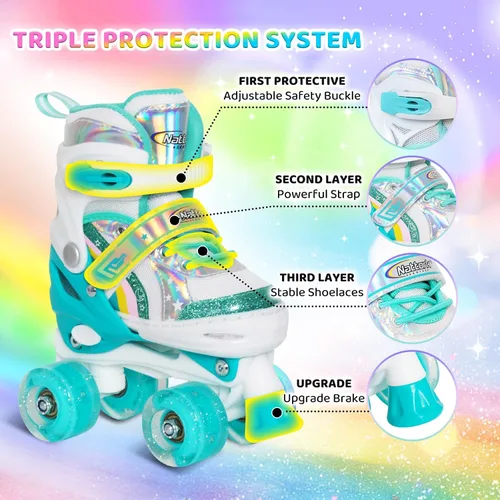 Miniatura 4 de Nattork - Patines de ruedas para niñas, patines cuádruples ajustables en 4 tallas con todas las ruedas iluminadas - El mejor regalo de cumpleaños