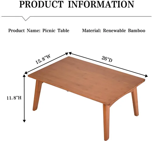 Miniatura 2 de JIKUGO Mesa de piso japonesa no requiere montaje, mesa de café plegable de bambú de nogal para dormitorio, 26 x 15.8 x 11.8 pulgadas, muebles