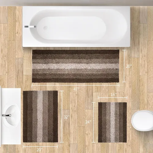 Miniatura 7 de Gibelle Juego de 2 alfombras de baño marrones, juego de alfombras de baño antideslizantes de felpilla, alfombra absorbente para ducha y baño, tapete