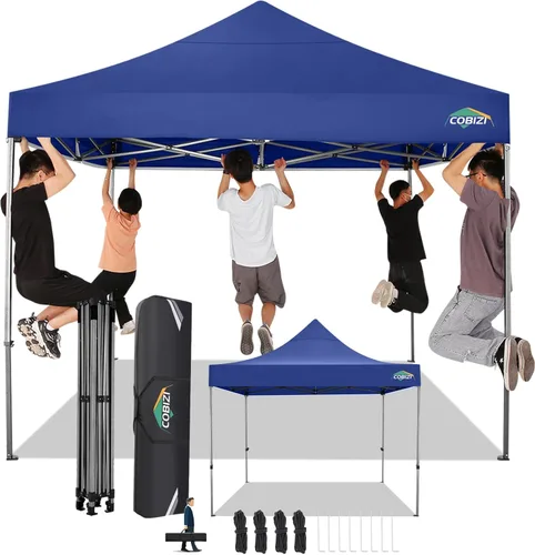 Miniatura 56 de COBIZI Toldo desplegable de 6.6 x 6.6 pies sin pared lateral, toldo resistente UPF 50+ para todas las estaciones, resistente al viento e Azul