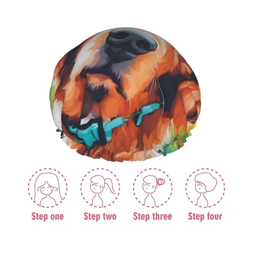 Miniatura 7 de A Cute Dog Reusable Double Layer Waterproof Shower Cap With Elastic Cord For Home Cleaning Facial Care Shower