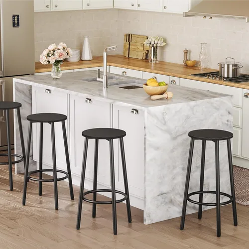 Miniatura 4 de HOOBRO Taburetes de bar, juego de 2 sillas de bar, taburetes altos redondos para cocina con reposapiés, taburetes de barra de desayuno, marco