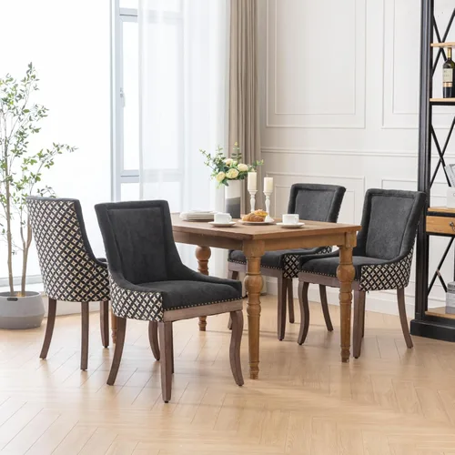 Miniatura 7 de Sillas de Comedor - Juego de 6 sillas de comedor modernas, tapizadas de tela con respaldo alto con ribete de cabeza de clavo y patas curvadas de 08