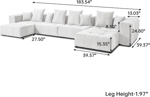 Miniatura 2 de JACH Sofás seccionales modulares en forma de U de 183.5 pulgadas, sofá moderno de 4 plazas con otomanas chaise, sofás seccionales modernos de Blanco