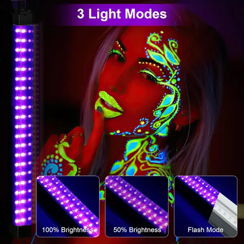 Miniatura 4 de Paquete de 4 Barras de Luz Negra Recargables 10W Operadas por Batería, Luces Negras Portátiles para Fiestas de Luz y Pesca