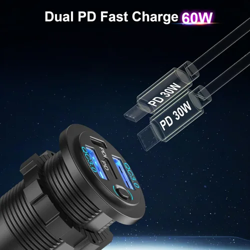 Miniatura 4 de Cargador de coche con salida USB de 78 W, 4 puertos y 12 V, súper rápido Dual PD3.0 y QC3.0 puerto USB múltiple para automóvil, reemplazo
