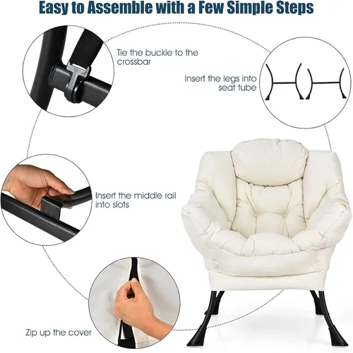 Miniatura 5 de Giantex Silla moderna perezosa, silla de salón contemporánea de tela de poliéster con marco de acero, silla individual tapizada con reposabrazos