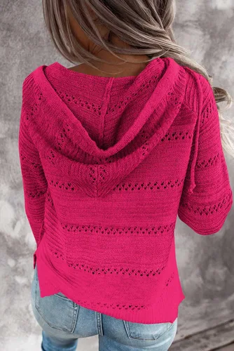 Miniatura 2 de FEKOAFE - Suéter de punto para mujer, diseño moderno a rayas de colores, con cuello en V y capucha