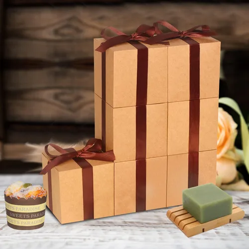 Miniatura 2 de Paquete de 100 Cajas de Regalo Pequeñas, Cajas de Favor de 4x4x4 Pulgadas, Cajas de Regalo de Papel Marrón con Tapas para Regalos, Manualidades