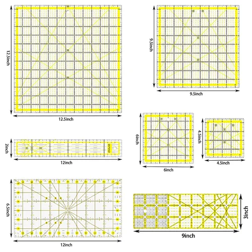 Miniatura 2 de Reglas de Acolchado, Regla Acrílica de 7 Piezas, Regla para Cortar Tela (12.5"X12.5", 9.5"X9.5", 6"X6", 4.5"X4.5", 12"x6.5", 9"x3", 12"x2")