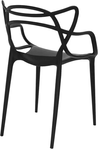 Miniatura 7 de Mid-Century - Silla de comedor con curva de plástico moldeado (juego de 2), color negro