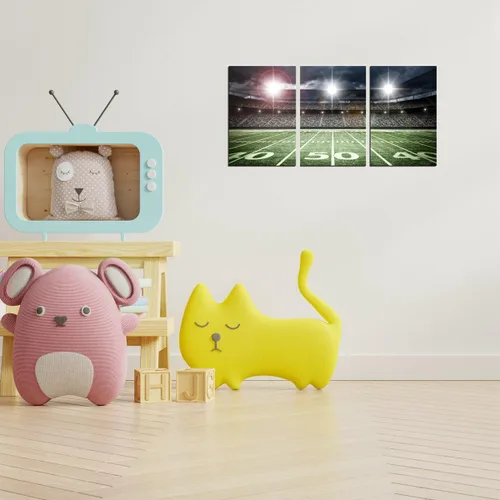 Miniatura 7 de TAOMI Lienzo decorativo para pared de rugby Field Match Sport Spot Light para habitación de los niños, dormitorio, 3 piezas, arte moderno, fútbol