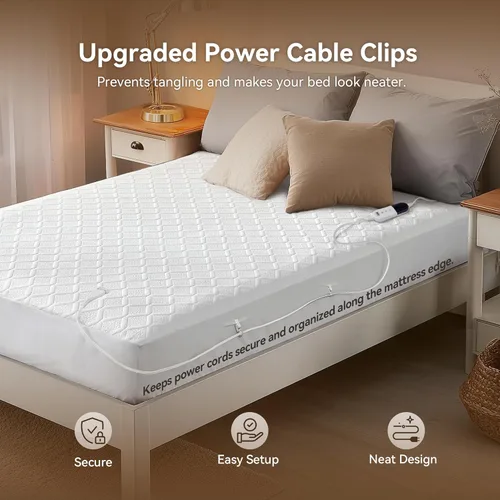 Miniatura 4 de Protector de colchón térmico tamaño King, calentador de cama eléctrico de doble control, 6 ajustes de calor personalizados, temporizador de apagado