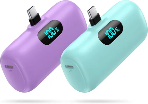 Miniatura 10 de [Paquete de 2] Mini cargador portátil de 5000 mAh, batería portátil de 3A PD USB C, batería de pantalla LCD compatible con iPhone 17/17 Air/16/16