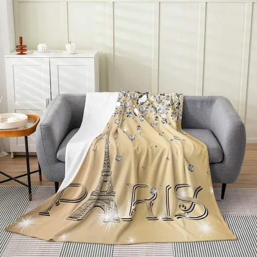 Miniatura 10 de Erosebridal Manta romántica de la Torre Eiffel de 40 x 50 pulgadas, manta romántica de vellón de la torre de París para adolescentes y adultos