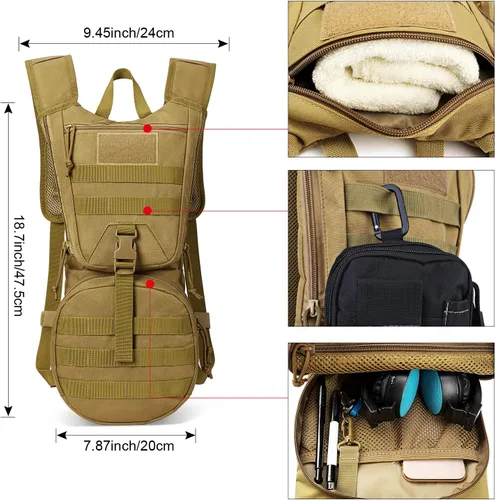 Miniatura 2 de G4Free Mochila de hidratación táctica militar con vejiga mejorada de 3L para senderismo, correr, ciclismo Canela