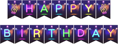 Miniatura 7 de Cartel de feliz cumpleaños brillante, decoración de fiesta brillante, letras que brillan en la oscuridad, suministros de fiesta temática para niños