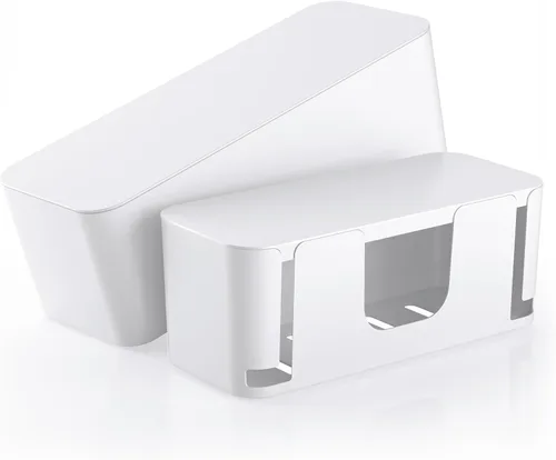 Delamu Paquete de 2 cajas de gestión de cables, elegante caja de cables con organizador de cables para escritorio, caja ocultadora de tira de Blanco