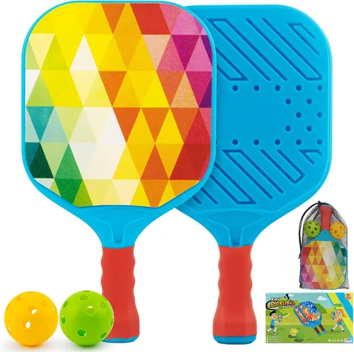 Outdoor Toys for Kids Pickleball Paddles - Outside Beach Yard Games Toy for Kid Ages 4-5-6-7-8-12 Year Old Boys & Girls Gifts, Balls Set of 2,
