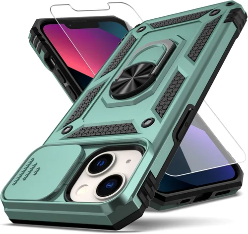 Miniatura 9 de Funda para iPhone 13, con cubierta para lente de cámara, protector de pantalla HD, [grado militar] anillo de montaje en coche con soporte híbrido