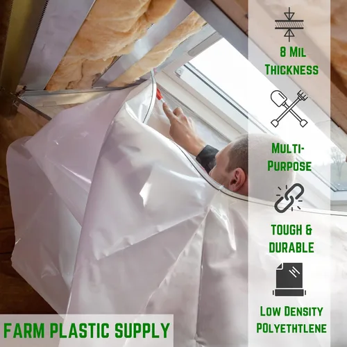 Miniatura 2 de Farm Plastic Supply - Láminas de plástico transparente - 8 mil - (24' x 100') - Láminas de plástico grueso, película de polietileno resistente