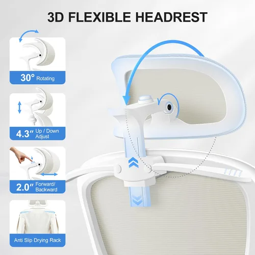 Miniatura 5 de ALLGOD Silla de oficina ergonómica, silla de escritorio de malla con soporte lumbar, silla de oficina en casa con respaldo alto con reposacabezas