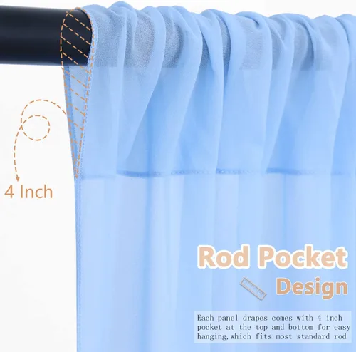 Miniatura 5 de Cortinas de techo azul bebé para bodas, 4 paneles de 20 pies, cortinas para techo, tela de drapeado de arco de boda, tela de tul para drapear techo