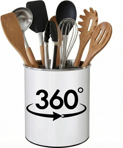 Miniatura 9 de Cooler Kitchen Portautensilios Giratorio Extra Grande de Acero Inoxidable con Base Pesada Estable Anti-Volcado, Divisor Extraíble, e Inserto Plateado
