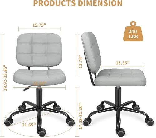 Miniatura 3 de ERGOSEAT Silla de Escritorio de Oficina en Casa sin Brazos con Ruedas, Silla de Dibujo Ergonómica Moderna Rodante con Ruedas Giratorias de 360°