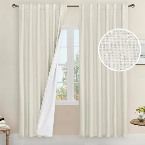 Miniatura 118 de LAMIT Cortinas de lino natural 100 % opacas para ventana, para dormitorio, 45 pulgadas, cortinas térmicas con textura de lino estilo granja