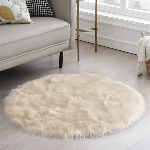 Miniatura 17 de Ciicool Alfombras de Piel de Oveja Sintética Suaves Alfombra de Piel Sintética Suave Beige Alfombra Esponjosa Funda para Silla y Sofá Alfombra