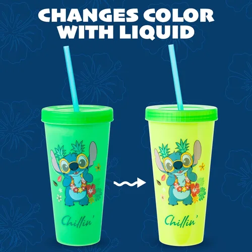 Miniatura 10 de Silver Buffalo Disney Lilo and Stitch Tropical Poses - Paquete de 4 vasos de plástico que cambian de color, 24 onzas Poses tropicales de Lilo