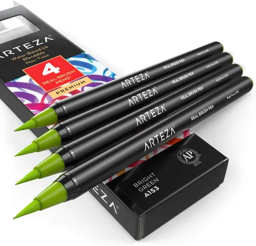 Miniatura 12 de Arteza Bolígrafos de pincel real, A174 gris delfín, paquete de 4, bolígrafos de acuarela con puntas de pincel de nailon, suministros de arte