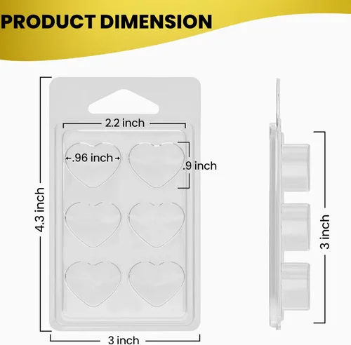 Miniatura 2 de NATIKON Contenedores de cera derretida, paquete de 100, 6 cavidades, plástico transparente, forma cuadrada, para velas de cera derretida, 4.5 x 3 x