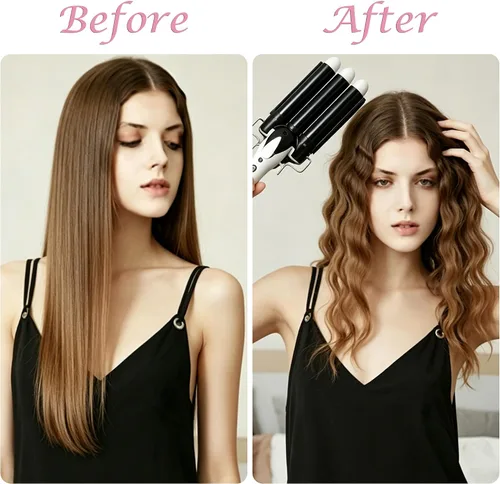 Miniatura 6 de Crimpadora de cabello rizador de tres barriles: herramienta de pelo Aleath de doble voltaje, rizador de hierro de 1 pulgada y 3 barriles