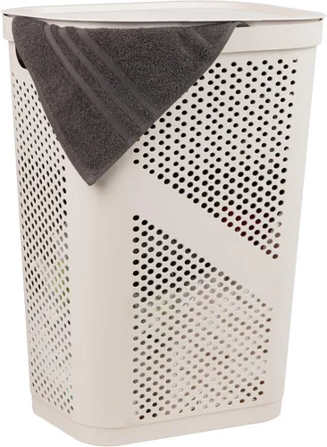 Miniatura 16 de Mind Reader - Canasta de lavandería delgada con tapa, cesta de ropa de 60L, plástico ventilado, color gris