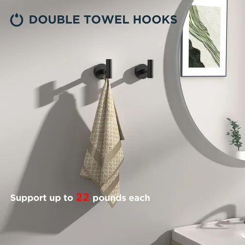 Miniatura 5 de FORIOUS 4 accesorios de baño, soporte para papel higiénico de acero inoxidable SUS304, anillo para toalla y 2 ganchos para toallas, juego de Negro