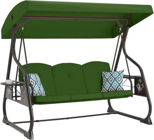 Miniatura 10 de ZZW - Columpio de porche para patio con 3 asientos, 800LBS, columpio al aire libre con soporte, toldo y respaldo ajustable, silla columpio
