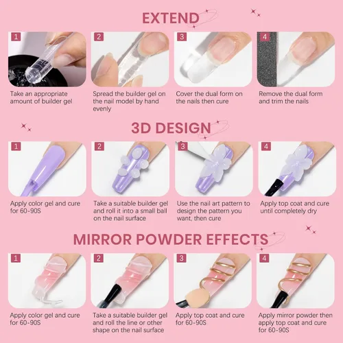Miniatura 8 de Gel Constructor Sólido para Uñas Blanco Desnudo Claro Escultura 3D Arte de Uñas Gel Duro con Polvo Cromado para Tallar Patrones Decoración Manicura