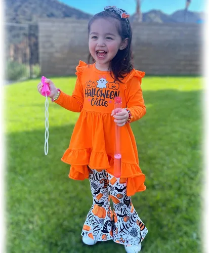 Miniatura 3 de HINTINA Conjunto de ropa de manga larga con volantes para niña pequeña, con estampado floral, para otoño e invierno