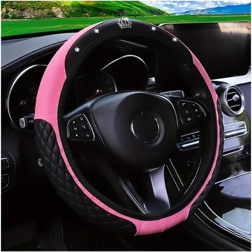 Miniatura 24 de Funda brillante para volante de automóvil, protector de cuero con diamantes de imitación de cristal para automóvil, accesorios de decoración